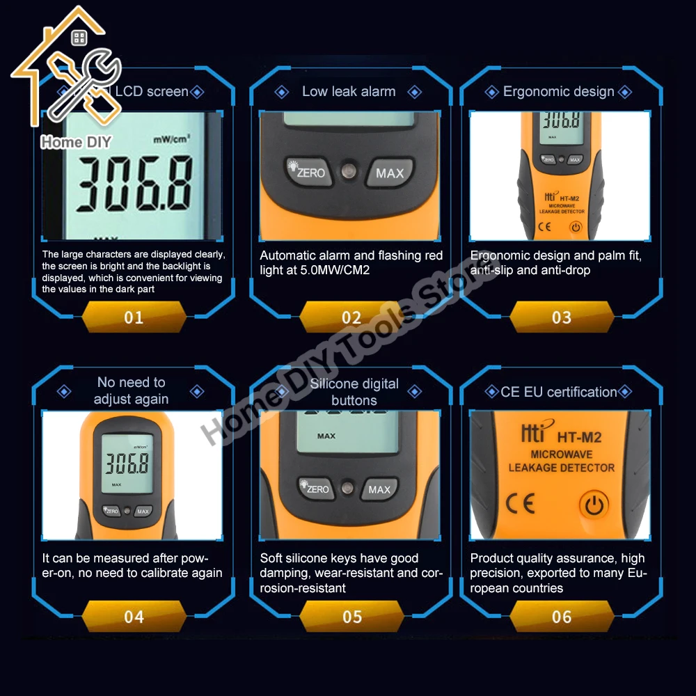HT-M2 Microwave Leakage Detector Digital LCD Display Radiation Meter 0-9.99mW/cm2