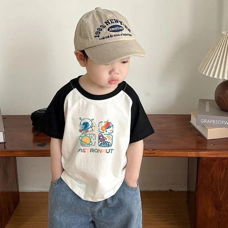New Kids Summer Clothes T Shirts Children O-Neck Patchwork Clothing For Girls Short Sleeve Baby Boys Fashion Letter Cartoon Tops