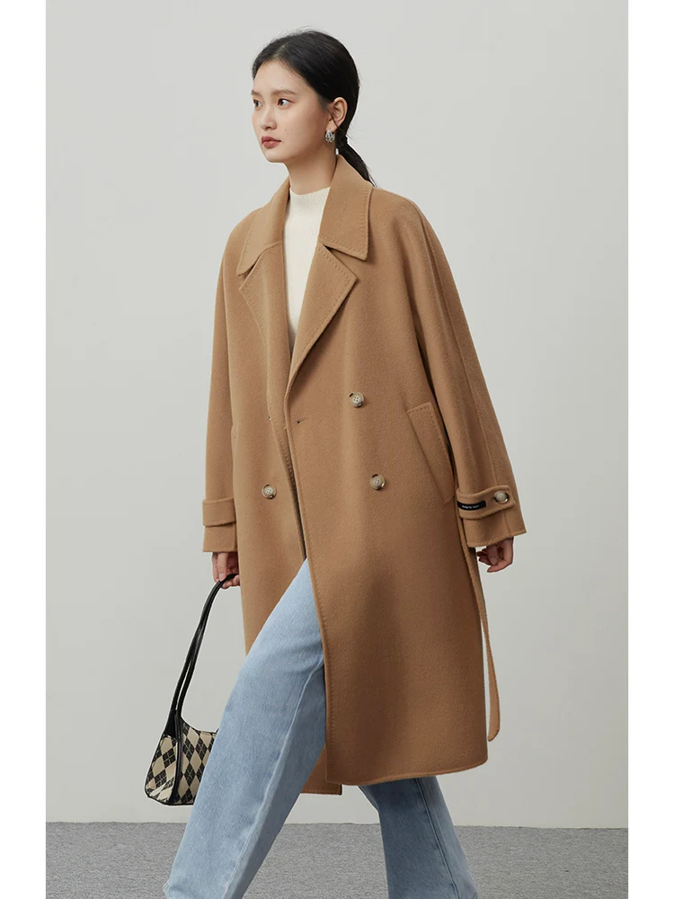 ZIQIAO Classic Style Double-sided Cashmere Coat Women Einter 2022