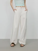 FSLE【Premium Series】2025 Summer New Women Beige Scimitar Pants High Waist Twill Casual Loose Solid Trousers 25FE12026