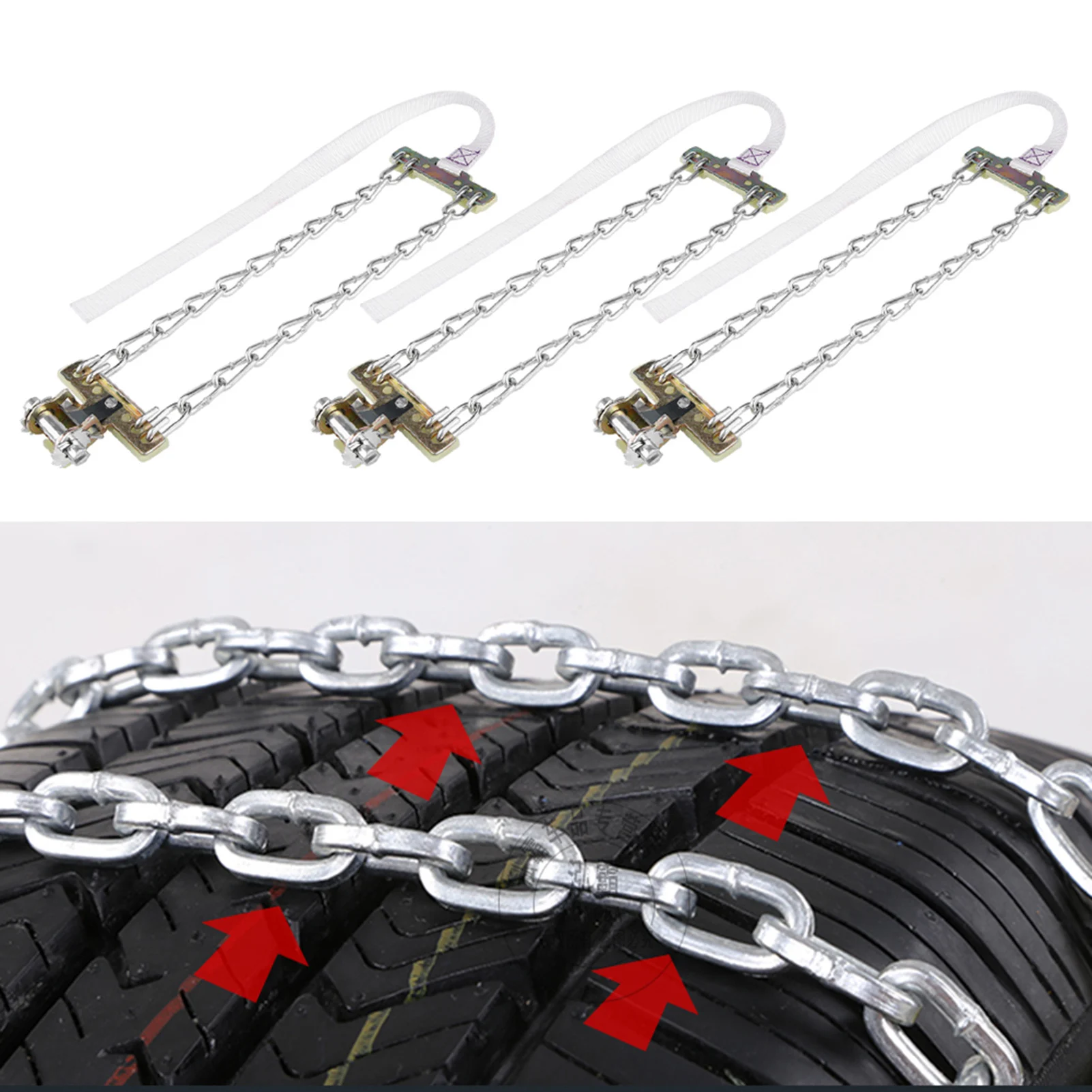 3pcs 205-225mm Anti Skid Mud Ice Snow Tire Chain Winter Security Tyre Belt For Car Truck SUV