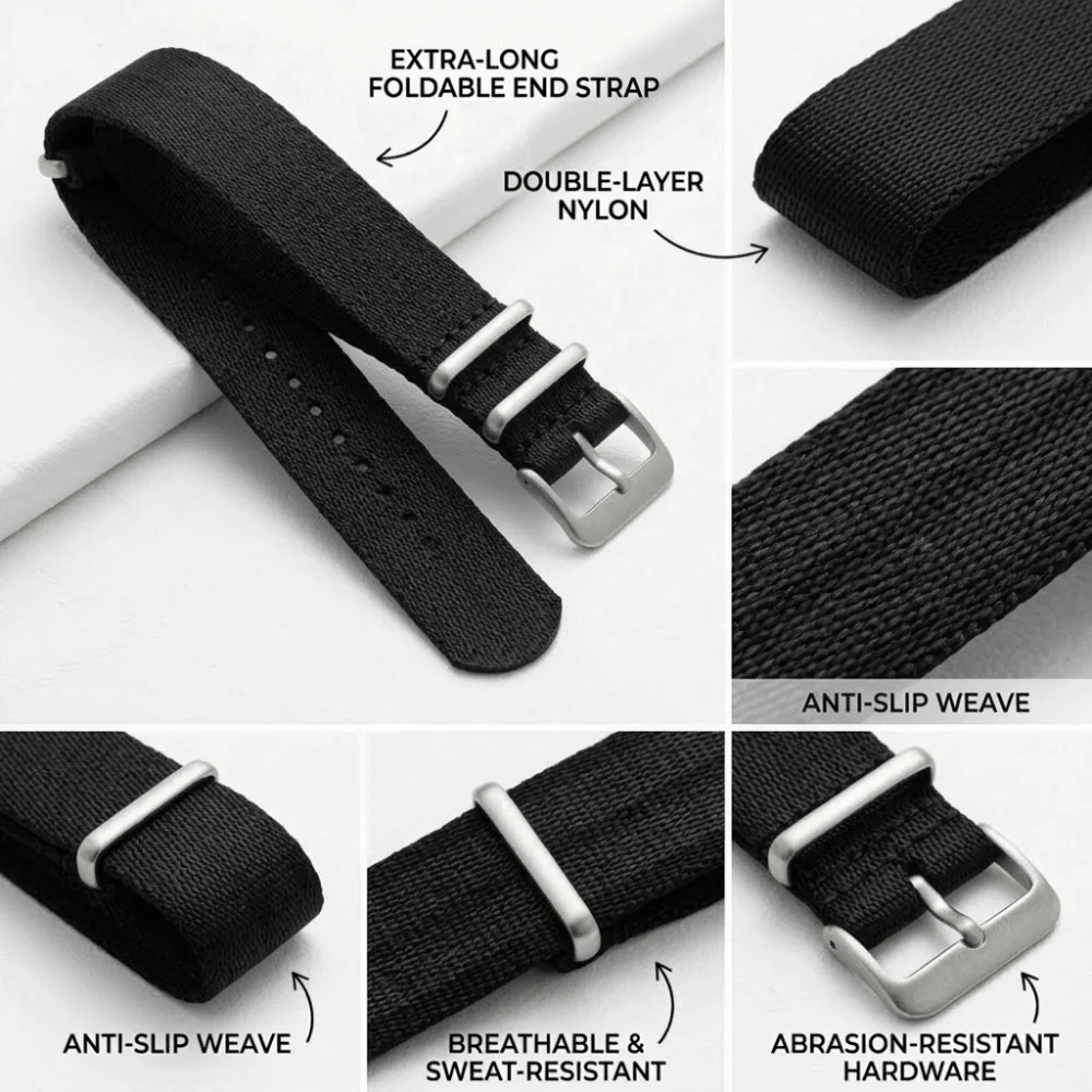 Vintage Nylon NATO Strap with Quick Release for Watch Accessories, Outdoor Wristband Bracelet