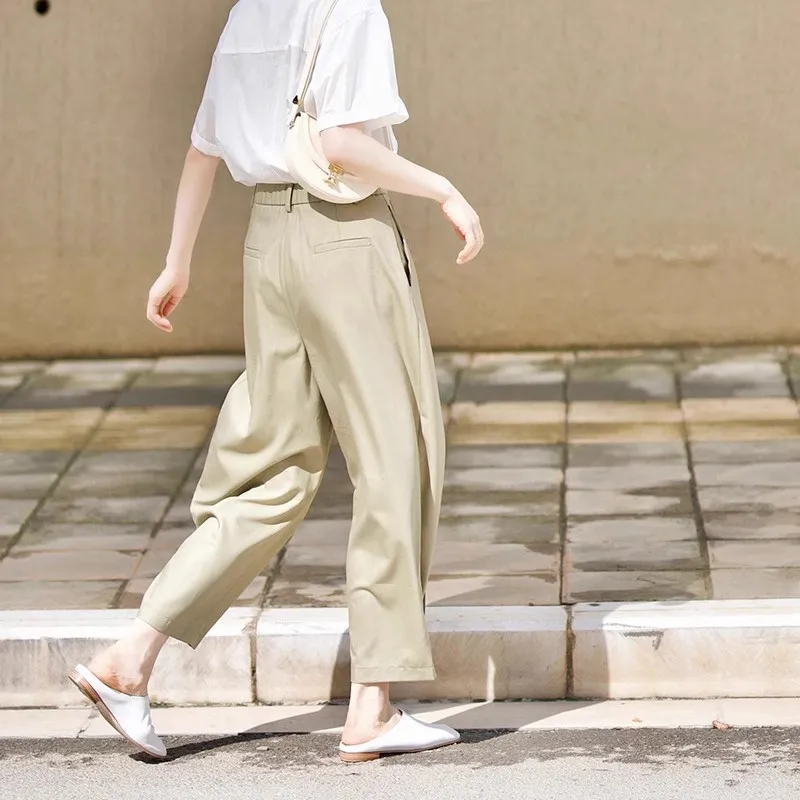 

Японские повседневные брюки с драпировкой, нишевые дизайнерские женские брюки, новинка 2023, летние тонкие прямые Костюмные брюки