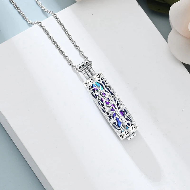 cremation jewelry Cylinder Cremation Jewelry Tree of Life Urn Ashes Necklace for Women Men Vial Cremation Ash Pendant Memorial Jewelry