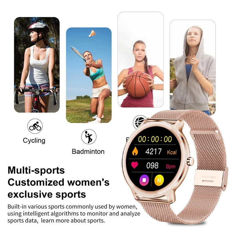 2024 New Smart watch Ladies Full Touch Screen Sports Fitness watch IP67 waterproof Bluetooth For Android iOS Ladies Smart watch