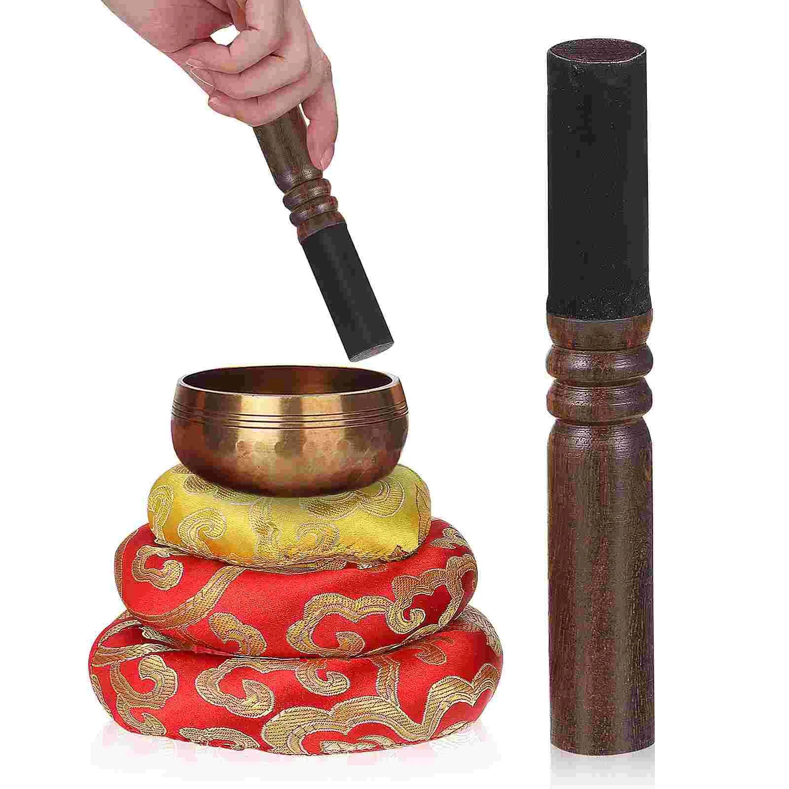 

3 Pcs Buddha Sound Bowl Cushion along with Tibetan Singing Pillow Crystal Padding Cotton Mallet