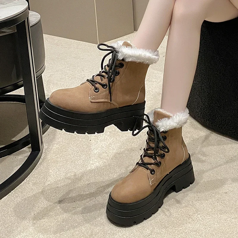 

Теплые мотоциклетные ботинки на шнуровке, с высоким верхом, Нескользящие, на толстой подошве