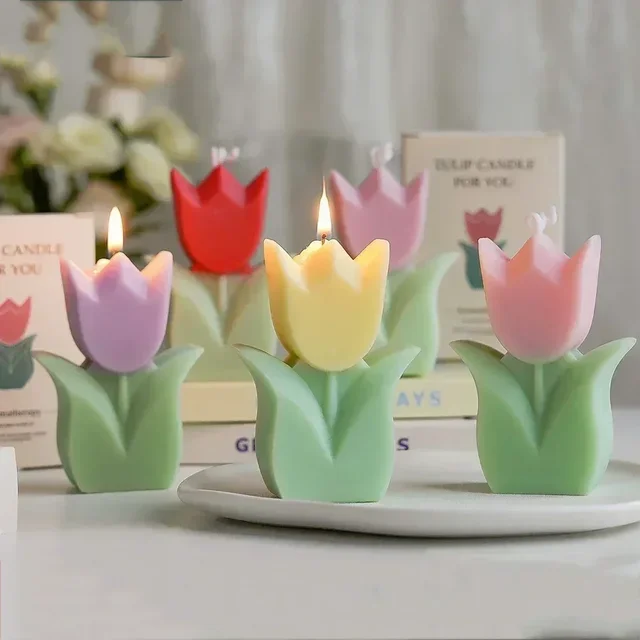 Bougies exquises au parfum de tulipe : souvenirs de mariage idéaux, ambiance de maison luxueuse et cadeaux d'anniversaire en forme de cœur pour femmes 3