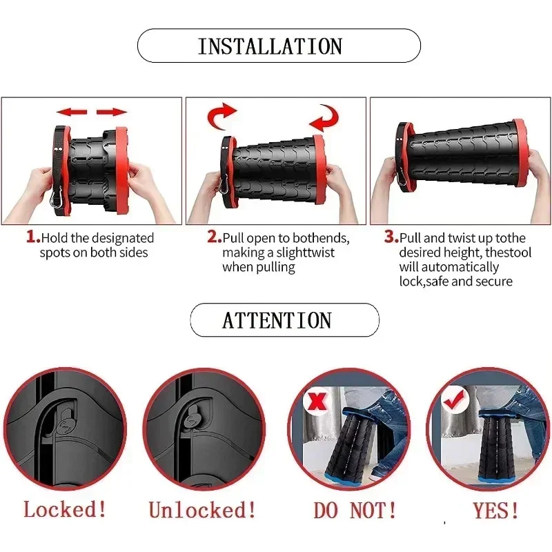 2Pcs Telescoping Camping Stool Collapsible Portable Stool Adjustable Folding for Shop Fishing Hiking BBQ Gardening