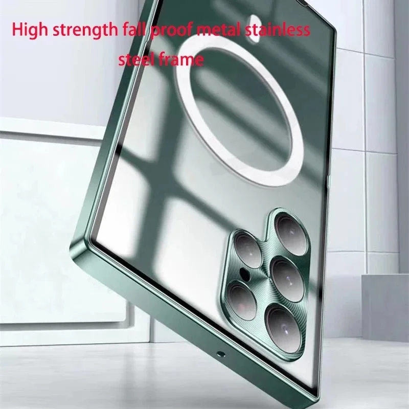 Metal Magnetic For Samsung S24 S23 S22Ultra S23FE Note20Ultra Magsafe Single Sided PC Back Panel Case With Lens Protection