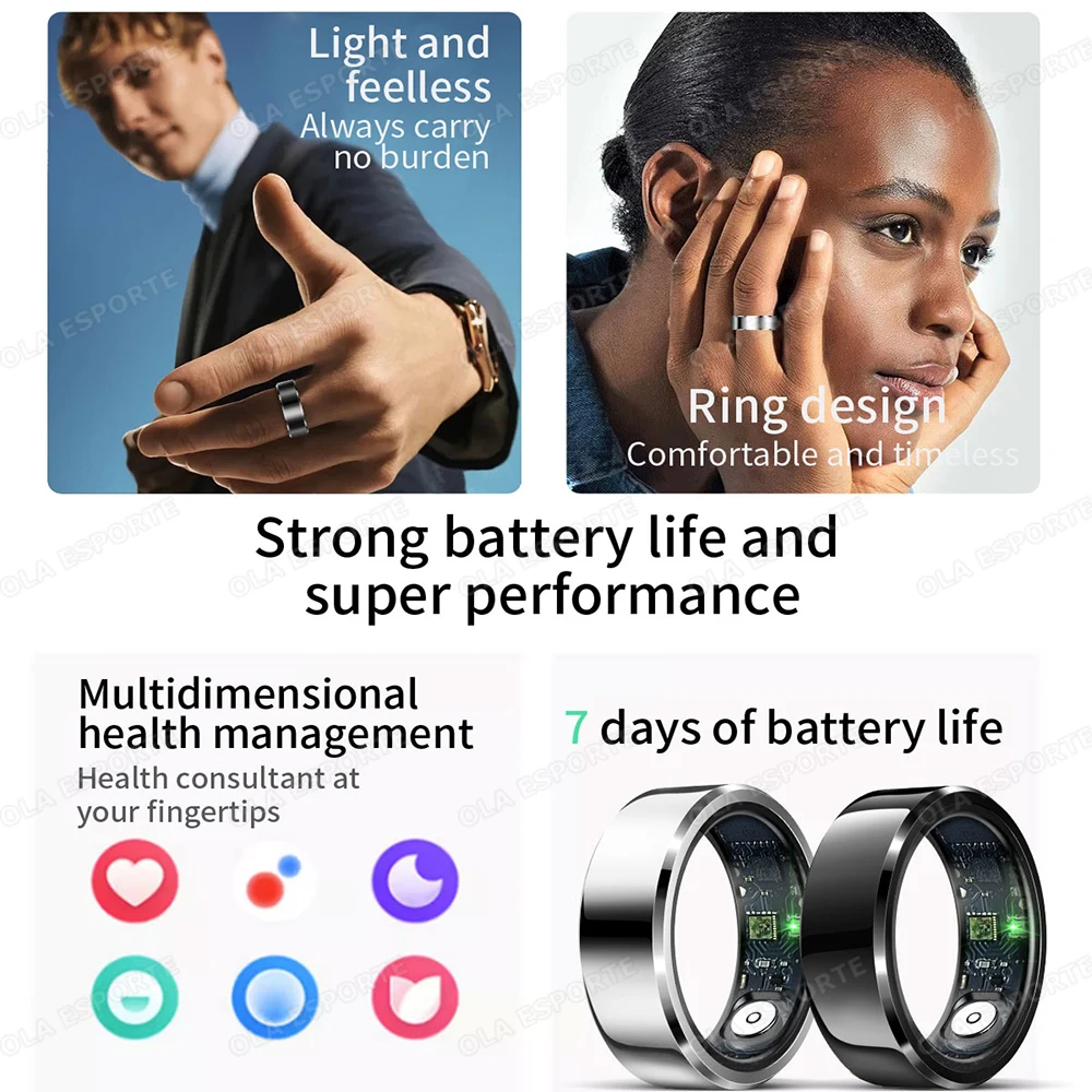 2025 New Smart Ring Man Women Heart Rate Sleep Monitoring ring IP68 & 5ATM Waterproof Multi-sport Mode Smartring For Android IOS