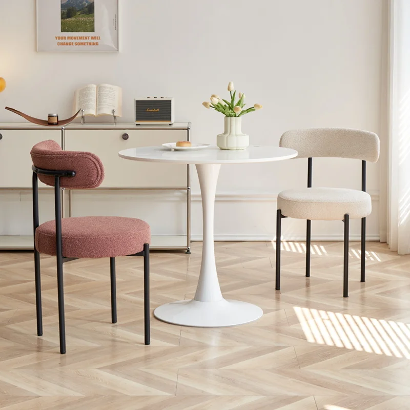 Nordic Luxury Dining  Upholstered Backrest Chair Designer Accent  Lambswool Vanity Chair Cozy Leisure Seat Sillas Nordicas
