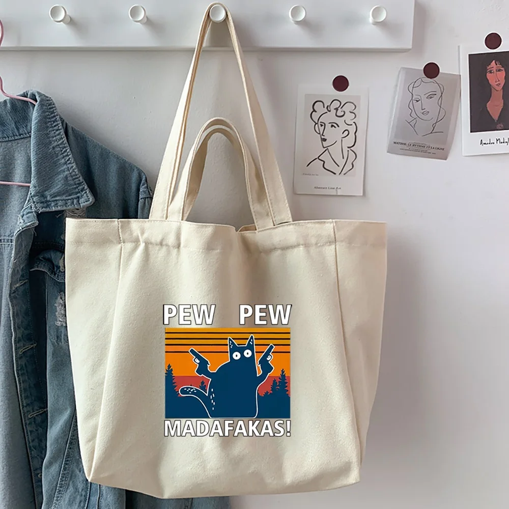 Women's Shopping Organizer Bags 2022 Canvas Foldable Eco-Friendly PEW Printed Shoulder Bags Reusable Casual Handbag Tote Bags