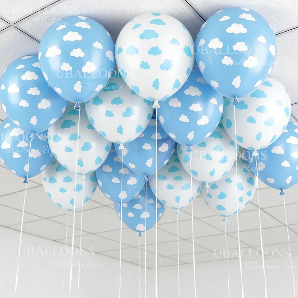 10/30/50 Stück Wolkenballons 12 Zoll Pastellblau Weiße Wolken Bedruckte Latexballons für Geburtstag Babyparty Partydekoration