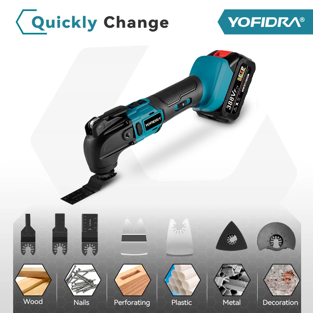 YOFIDRA Brushless Multifunction Oscillating Tool, electric saw trimmer shovel polisher woodworking compatible with Makita 18V battery pin - Image 5