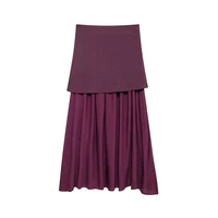 Willshela Women Fashion Knitted Patchwork Pleated Side Zipper Midi Skirt Vintage High Waist Female Chic Lady Skirts - Image 5