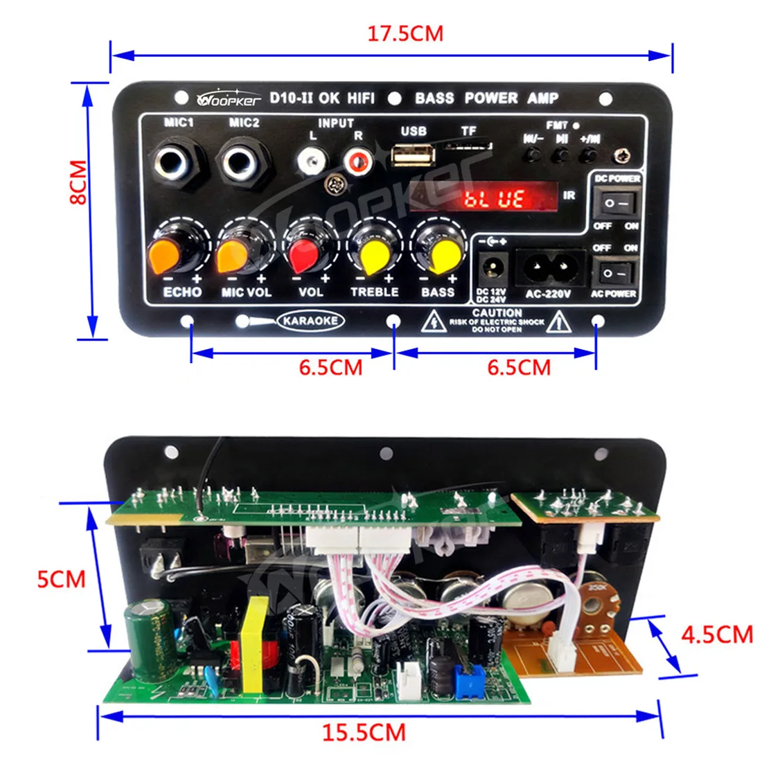 Woopker Audio Amplifier Board D10/ D10-II with Bluetooth AUX USB 30-120W  for 4 Ohm Speaker 110V-220V 12V/24V Power AMP Module