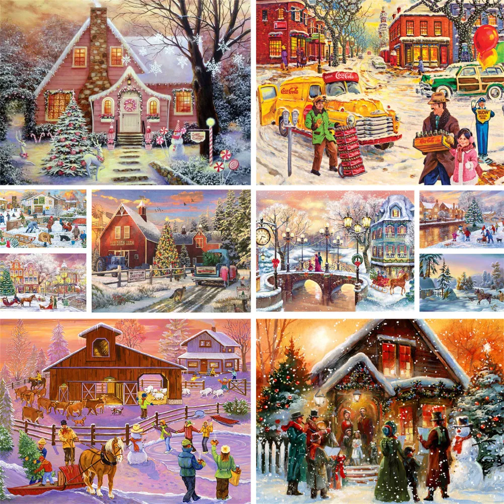 Large Christmas Paint by Numbers for Adults,Sleigh Snow Scene Paint by Numbers Kit for Adults Beginner,DIY Landscape Oil Painting Acrylic Paints