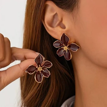 925 Silver Needle Korean Fashion Dripping Oil Big Flower Earrings For Women Jewelry 2025 Trending New Colorful Flowers Earrings
