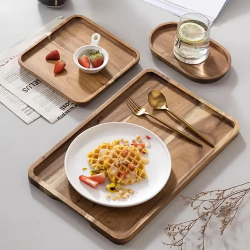 Wooden Serving Tray Natural Acacia Rectangular Coffee Plate Fruit Snacks Food Storage Dessert Candy Gongfu Tea