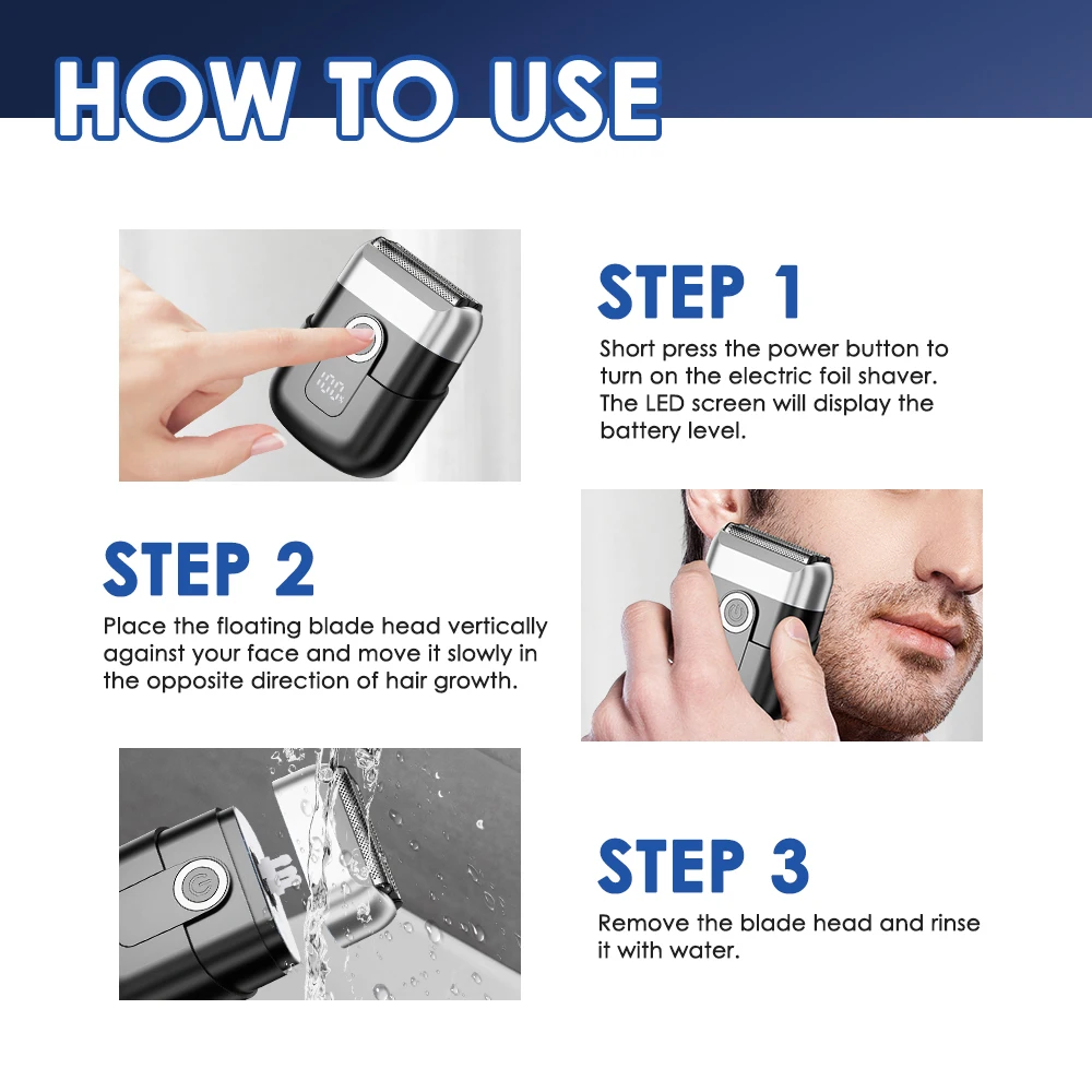 휴대용 회전식 전기 면도기 세척 가능 디지털 디스플레이 방수 미니 면도기 얼굴 면도 수염 트리머 무선 뷰티 도구