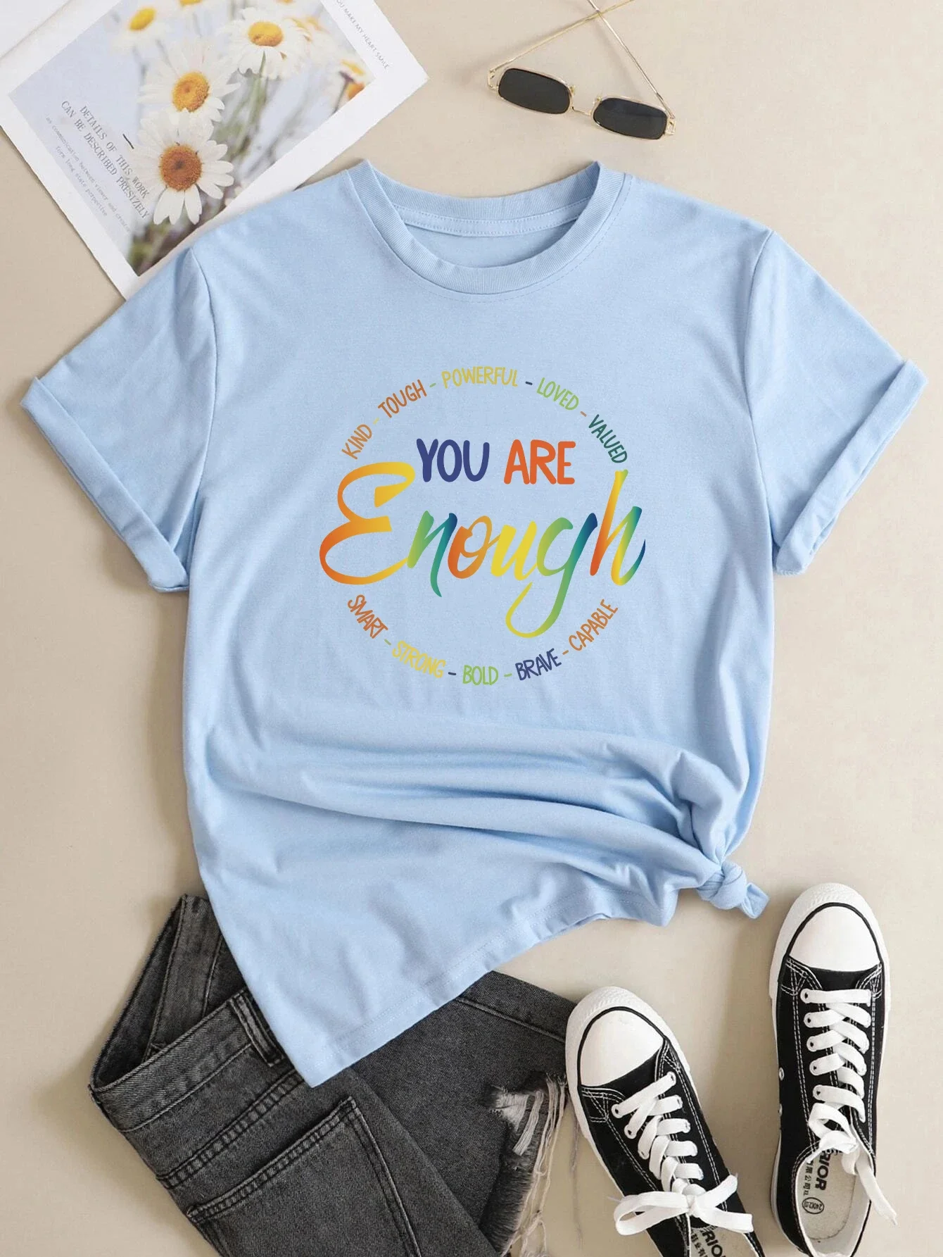 

Футболка с круглым вырезом, Повседневная Свободная модная летняя футболка с коротким рукавом и принтом, модные топы, женская одежда