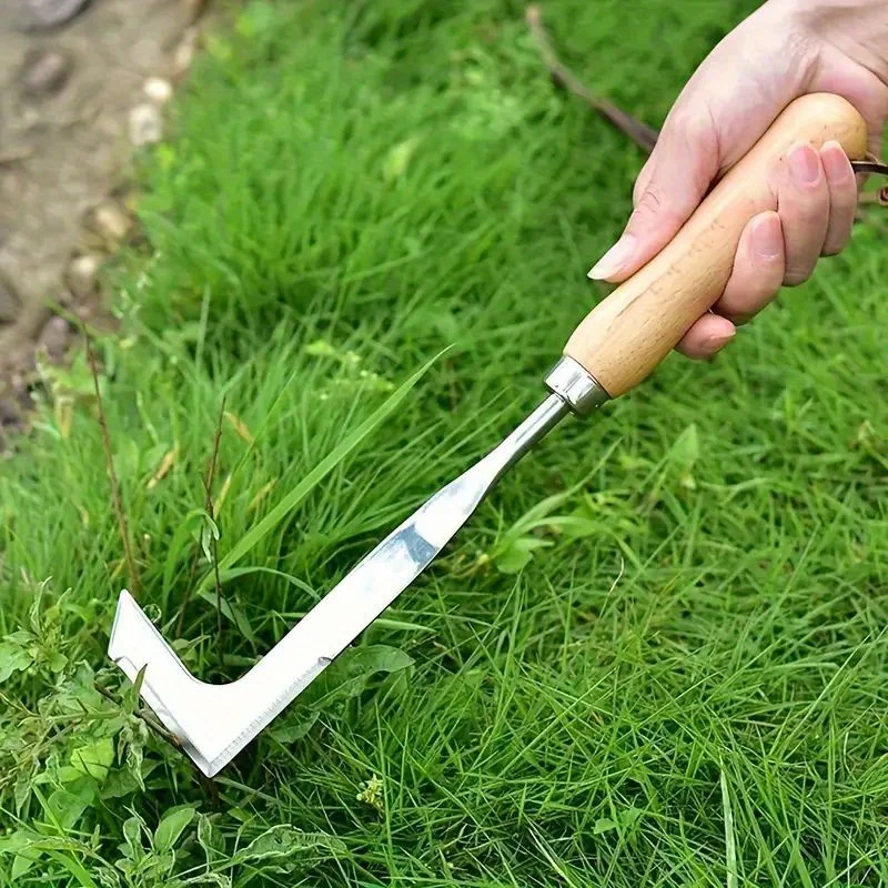 Stainless Steel Crevice Weeding Tool L-Shaped Multi-Purpose Garden Hand Tool Metal Handle Yard Patio Driveway Weed Removal 5