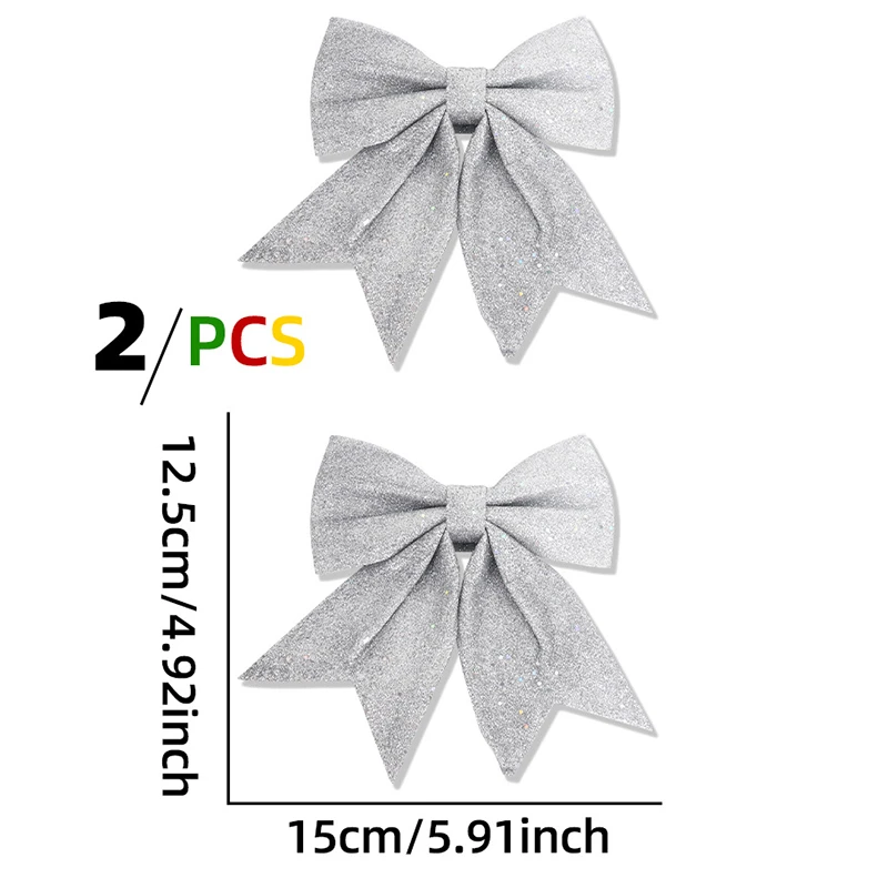 (2 Pcs/bag) 12.5cm Christmas Bow New Year's Cute Pearl Cotton Sequin Bows Headband Decoration Holiday Celebration DIY Production