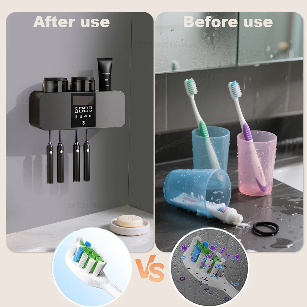Esterilizador UV com visor LED, suporte de escova de dentes elétrico recarregável para parede, sem fio, para higiene bucal._voghion.com