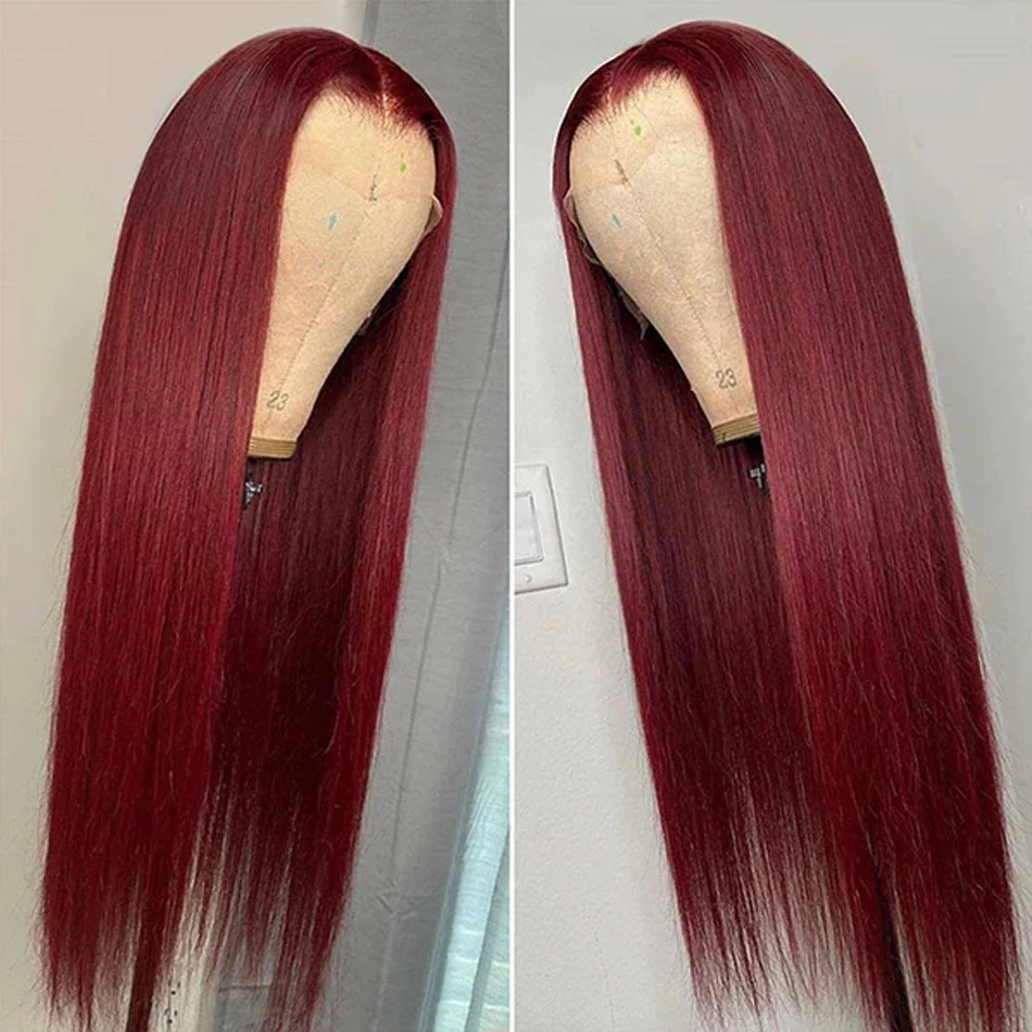 Brazilian 99J Straight Hair Lace Front Wig Human Hair Wigs Burgundy Pre-Plucked 13x4 Colored Lace Front Human Wig for Women