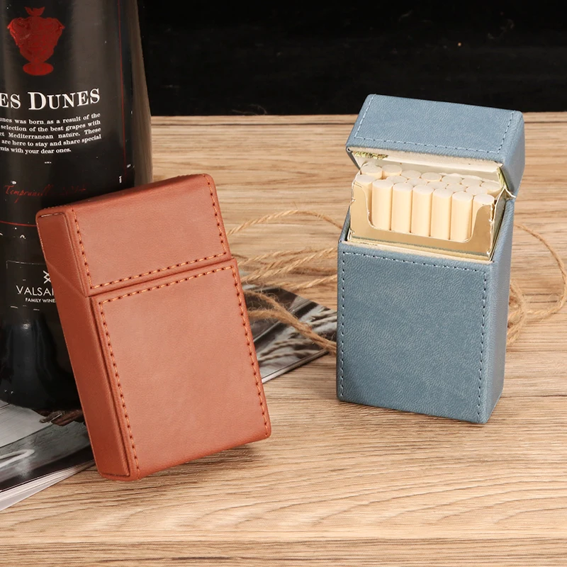 

New Cigarette Case Holds 20 King Size Cigarettes PU Leather Storage Box Smoking Accessories Gift for Men and Women