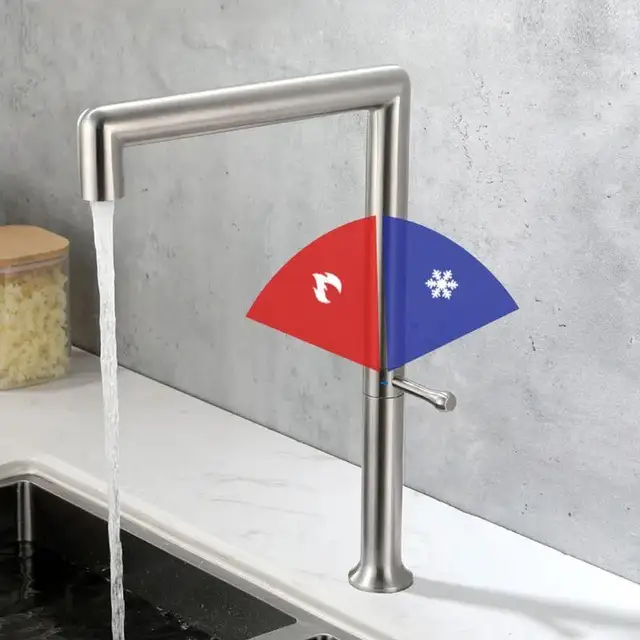 ก๊อกน้ำอ่างล้างจานสแตนเลส 304 สีทองขัดเงา หมุนได้ 180 องศา ก๊อกน้ำร้อนน้ำเย็นแบบผสมสำหรับห้องครัว พร้อมสายยาง 4