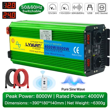 LVYUAN 4000W 8000W Power INVERTER DC12V 24V to AC110V 220V แรงดันไฟฟ้า 2 ซ็อกเก็ต AC 50Hz และ 60Hz LED รถบรรทุกบ้าน 7