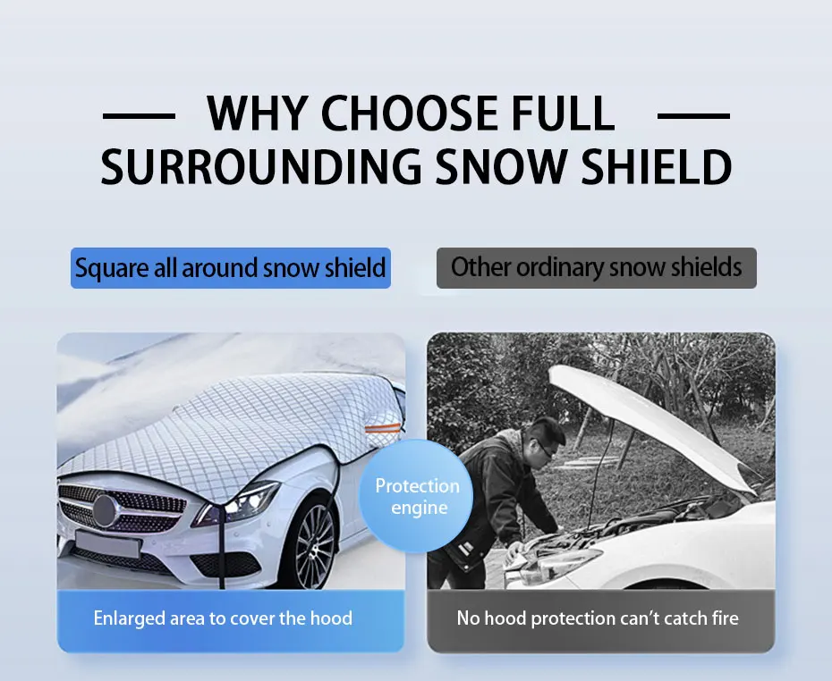 SEAMETAL Outdoor-Auto-Windschutzscheibe, Schneeschild mit Motorhaubenabdeckung, große Winter-Autofenster-Schneedecke, universell für SUV-Limousine – Detail 3