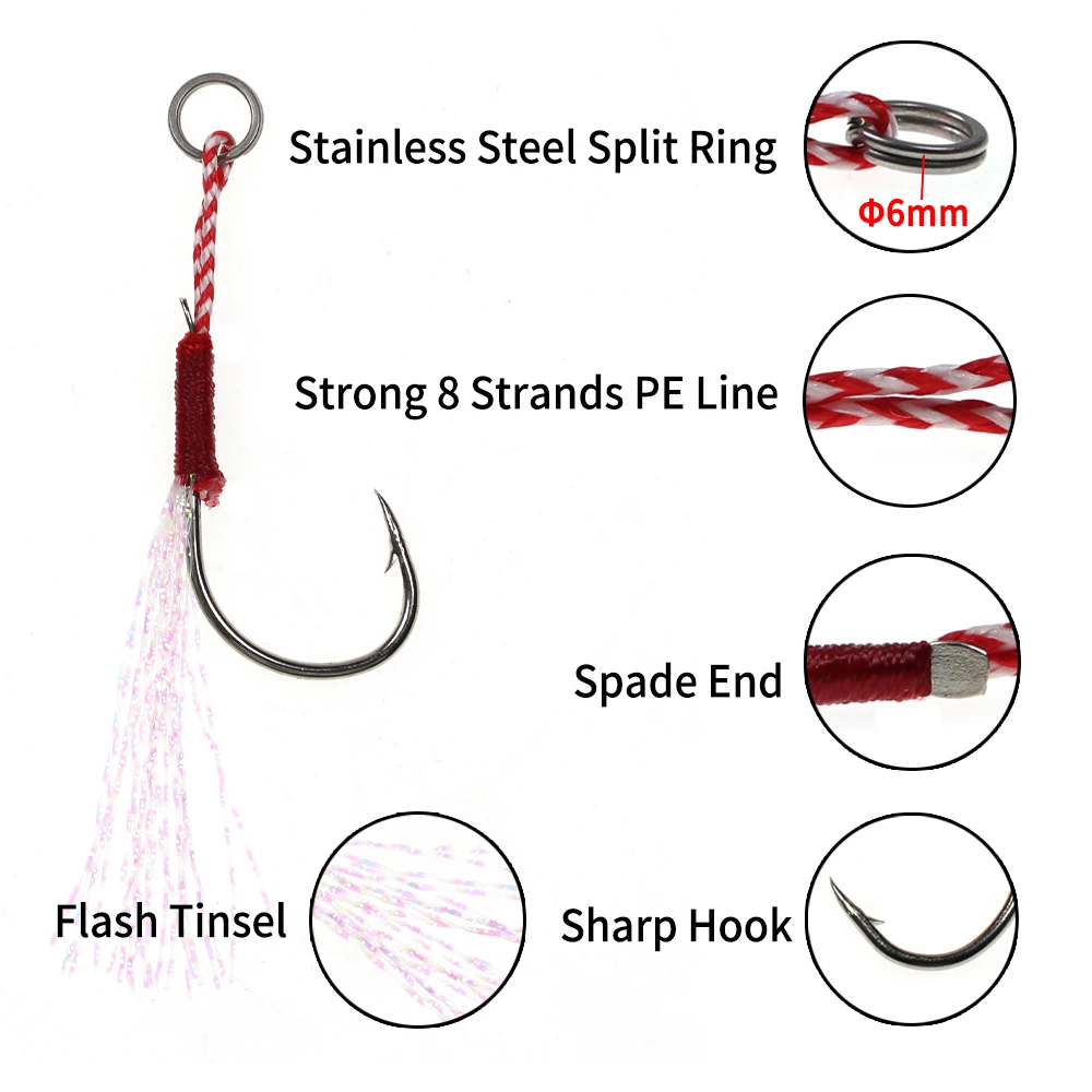 Fishing Assist Hooks Kit 50pcs Small Size Jig Jigging Hooks Assist Rigs  Carbon Steel Circle Hooks Fishing Jigging Lures Hooks