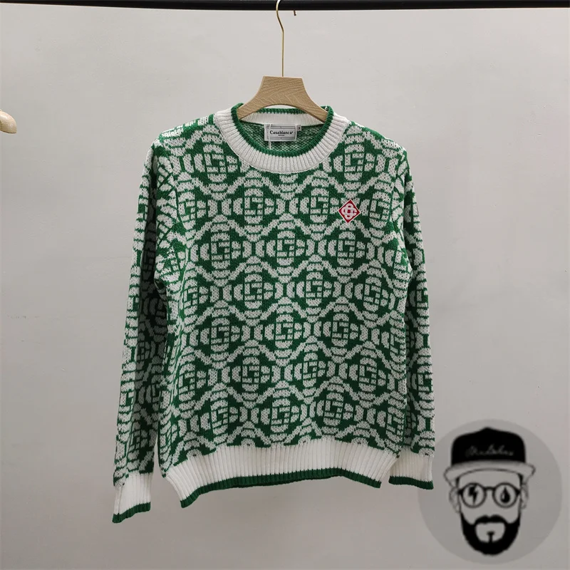 

Top Quality Green Casablanca Green Jacquard Logo Sweater Men Women Casual Oversized Sweatshirts