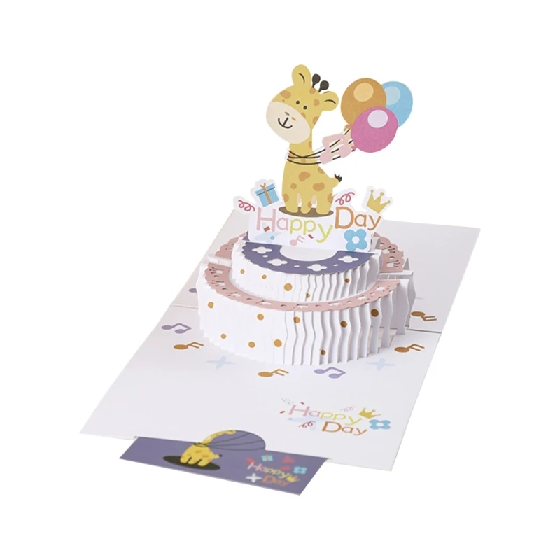 3D Foldable Birthday Greeting Card Cartoon Theme Joyand Happiness Cards with Envelop K92A