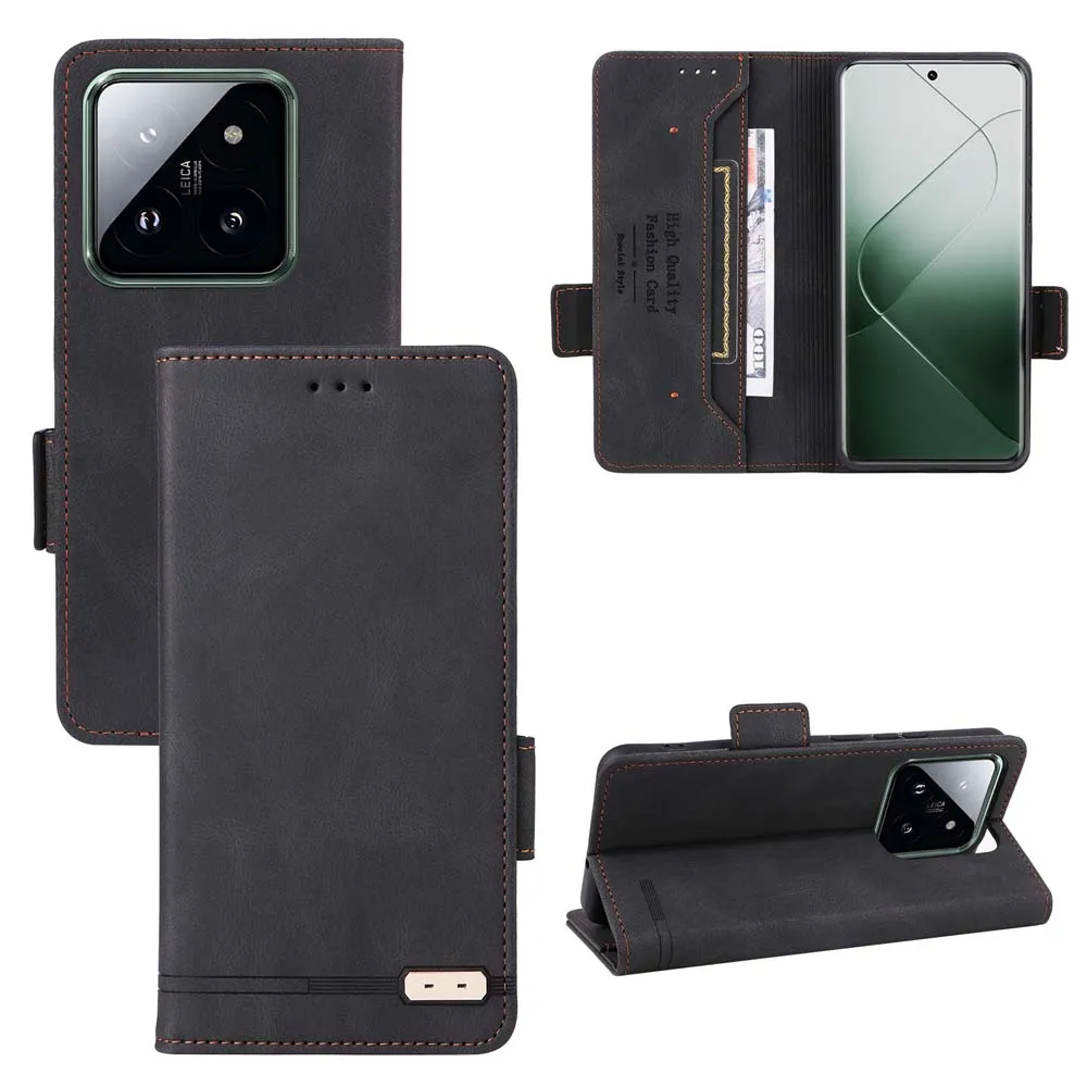 

for Xiaomi 14 Pro Case Anti-theft Magnetic Buckle Horizontal Flip Pouch Luxury Skinsense PU Leather Card Slot Phone Cover Capa