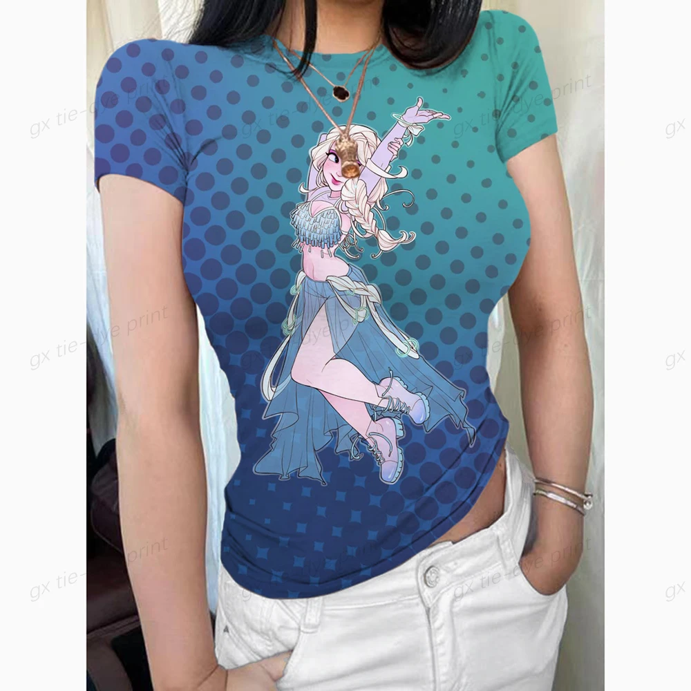 

2023 Summer Women's Tee Disney Princess Print Short Sleeves O-Neck Female Casual Pullover Elegant Fashion Tops Oversized T Shirt
