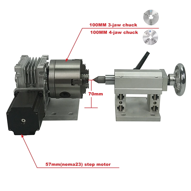 CNC Rotary axis A axis 4th axis tailstock with 3/4 jaw 80/100/130MM chuck for CNC router dividing head