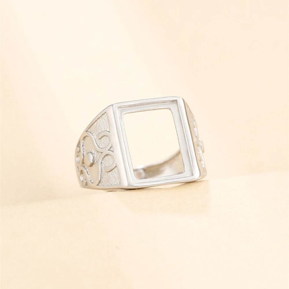 

Men's Ring Setting for 10x13mm Rectangle Cabochons White Gold Plated 925 Silver Adjustable Ring Base SR0201