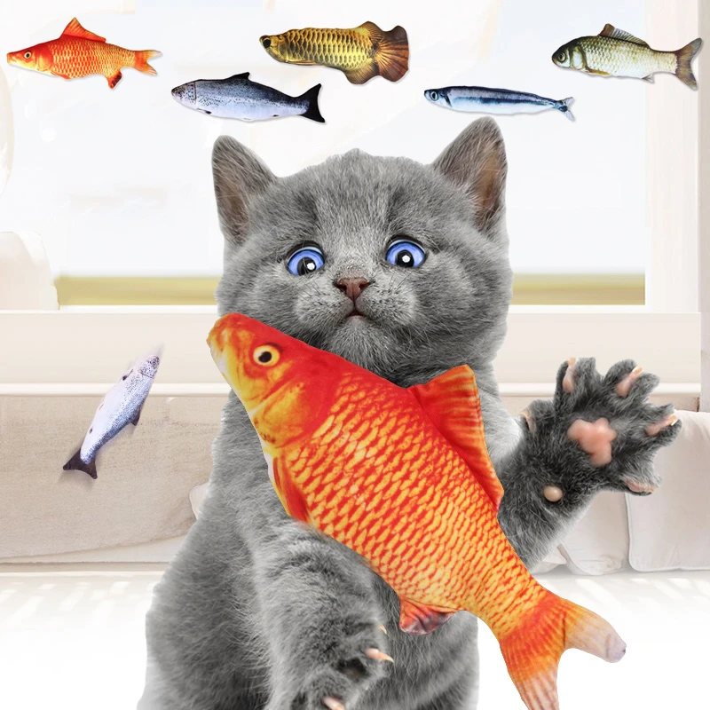 Pet Soft Plush 3D Fish Shape Cat Toy Interactive Gifts Fish Catnip Toys Stuffed Pillow Doll Simulation Fish Playing Toy For Pet good toys for dogs