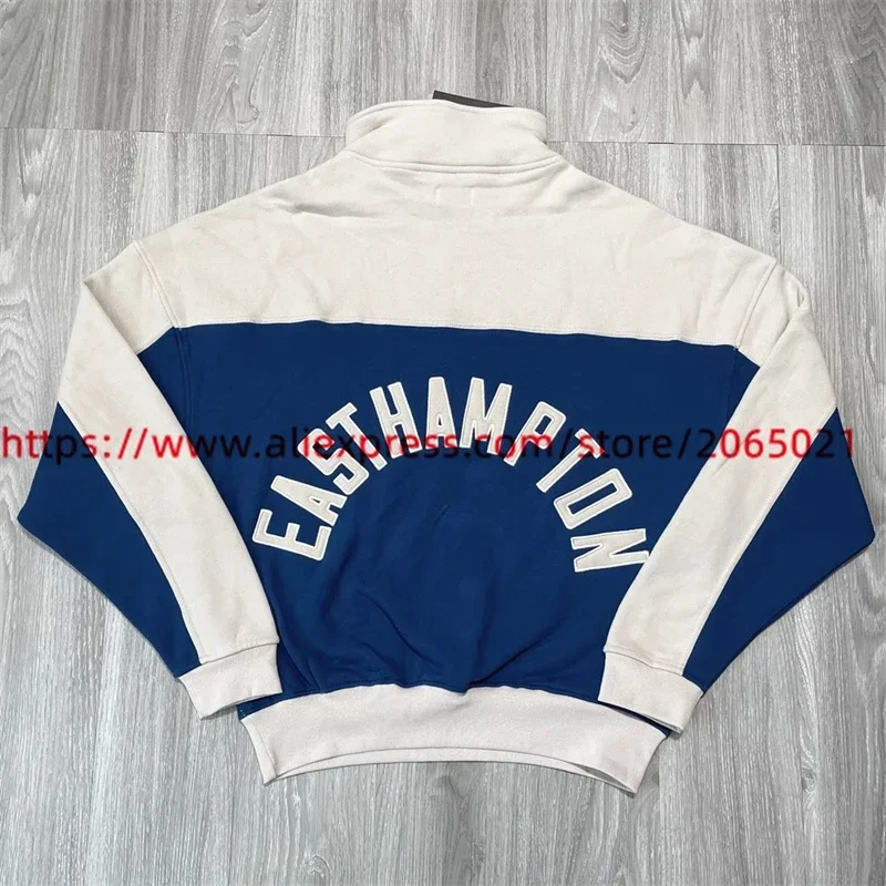 

2024 new Vintage Half Zipper Patch Embroidered RHUDE Sweatshirts Men Women Stand Collar Pullovers Pure cotton trendy brand