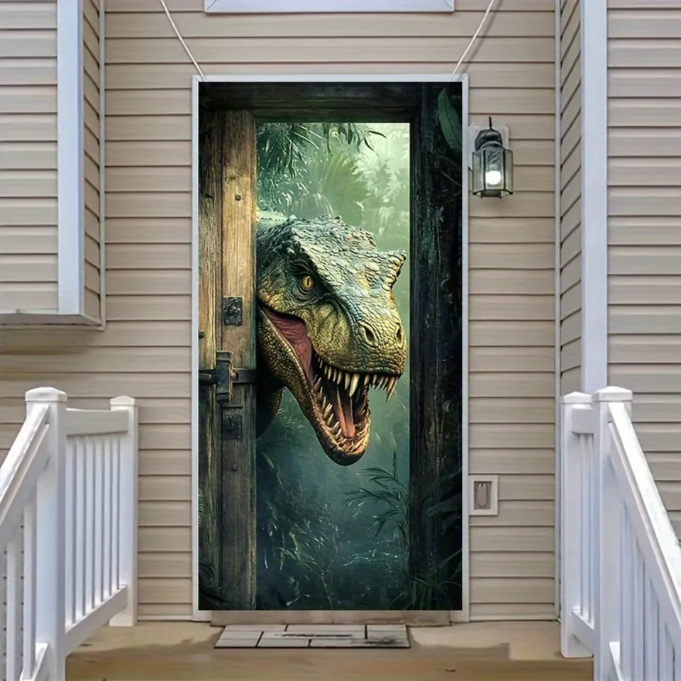 Dinosaurier Türvorhang 185x90cm - Wald Design Aus Polyester Für Indoor & Outdoor