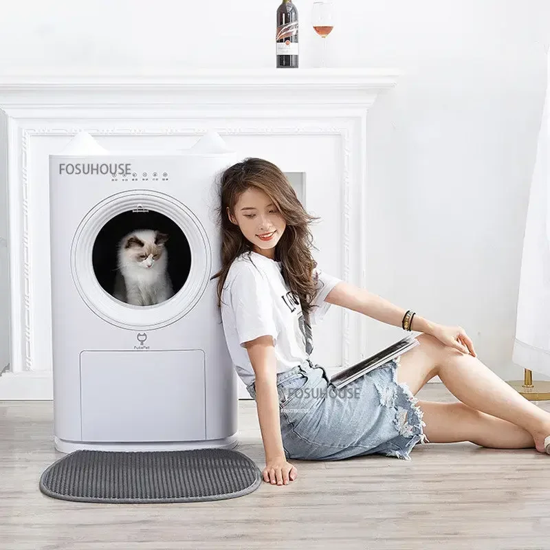 지능형 자동 쓰레기 상자 애완 동물 용품, 대형 고양이 변기 탈취 대변 스쿠핑 기계, 전기 폐쇄 샌드박스 고양이