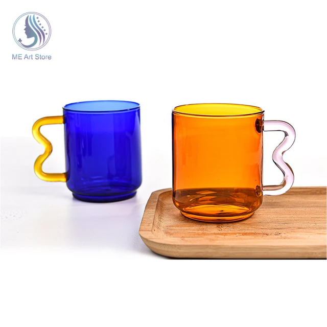 Colored Glass Cups Original Design Colorful Waved Ear Glass Mug Handmade  Simple Wave Coffee Cup for Hot Water - AliExpress