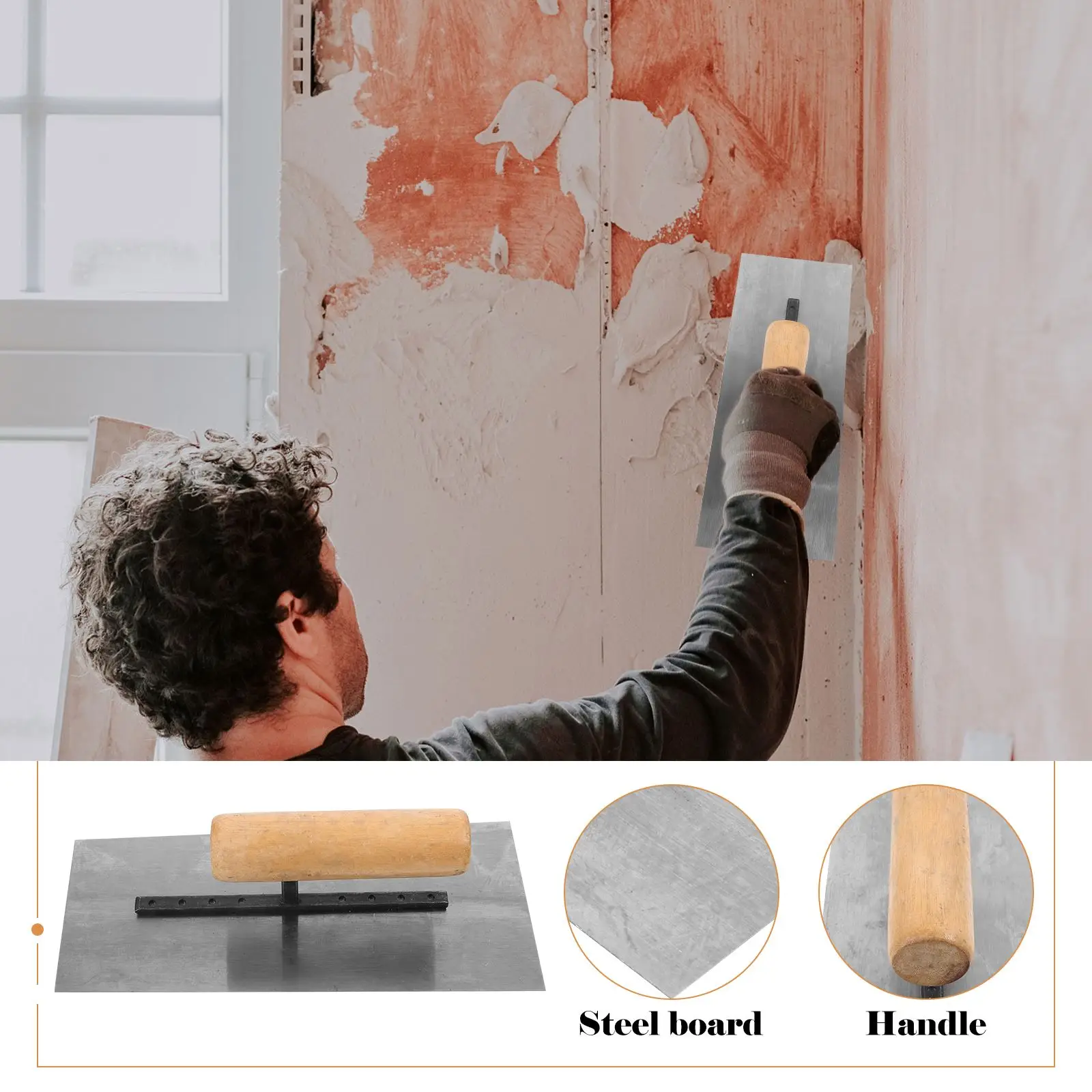 Drywall Trowel Steel Plastering Trowel durable Finishing Tool Wood Handle Scrape Plastering Home improvement tool