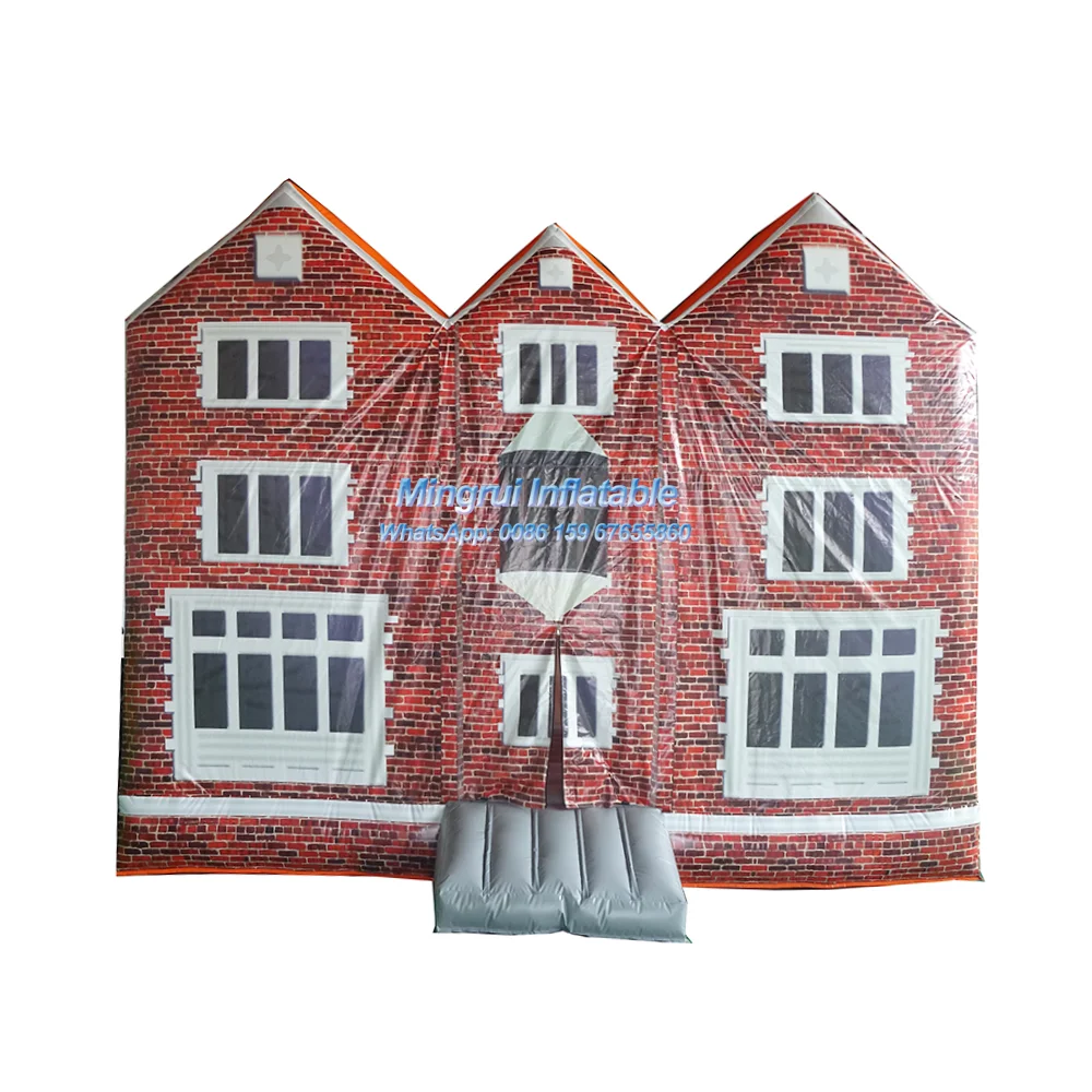 Inflatable Three Building Red Brcik House Jump Bouncing House Bouncy Castle Bouncer