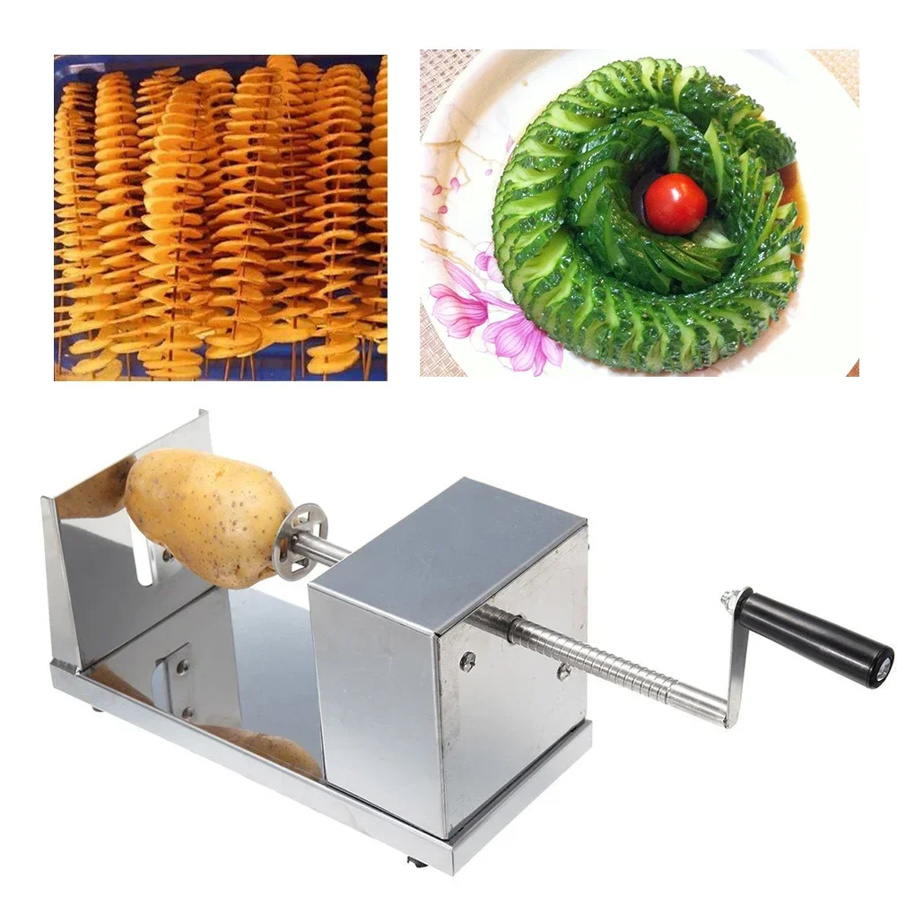 Spiral Stainless Steel Slicer, Chipper Potatoes Potato Chips Maker Cutter Fruit Slice for Home Kitchen 12L x 14B x 25H cm
