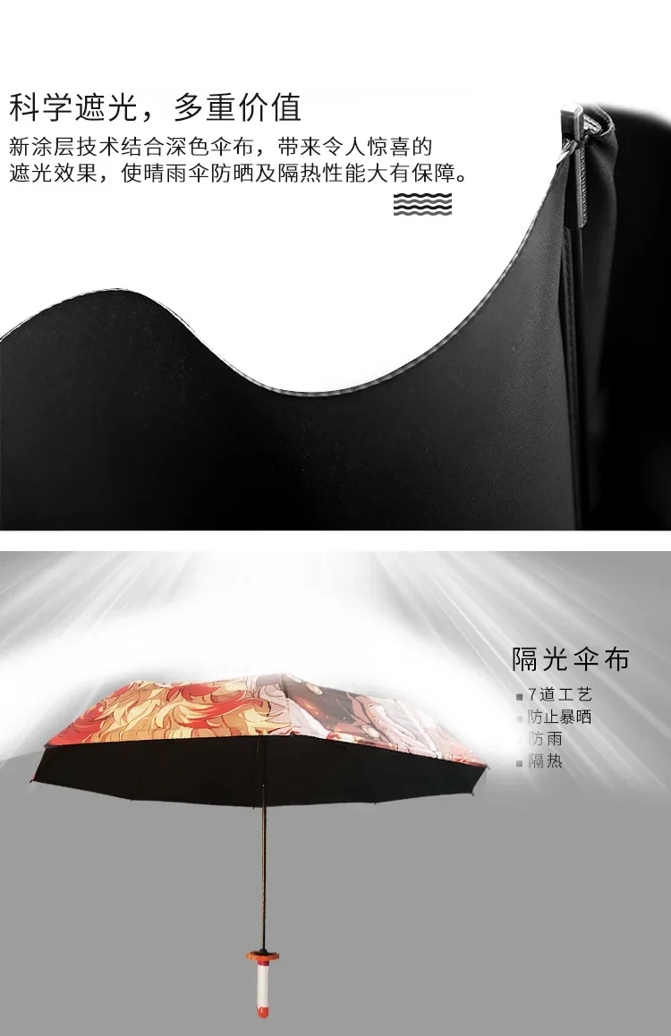 Description Picture 6 of itemAnime Demon Slayer Umbrella 8-Ribs Sun Rain Umbrella Tanjirou Zenitsu Yoriichi Giyuu Folding Nichirin Sword Umbrellas Kids Gift